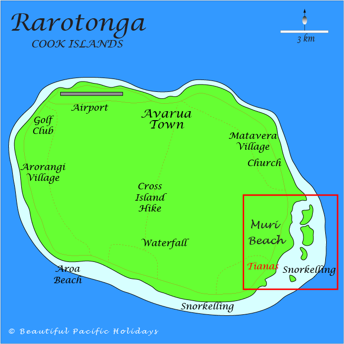 map of rarotonga island showing location of muri beach