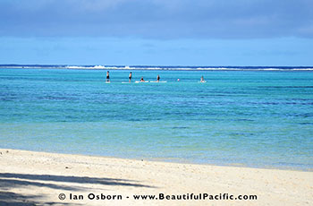 tourists paddle board and snorkelling at the Fruits of Rarotonga