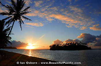 sunrise over Muri Lagoon and Taakoka Island on Rarotonga